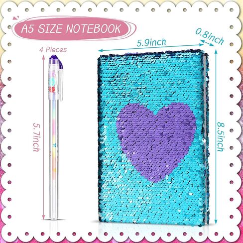 مجموعة دفاتر الملاحظات Outus Sequin مع 4 قطع من أقلام حبر جل ملونة، مجموعة مذكرات يومية قابلة للعكس ومجلة كتابة يوميات للمراهقين في عيد الحب للفتيات الصغيرات (أزرق وردي) in Kuwait