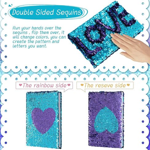مجموعة دفاتر الملاحظات Outus Sequin مع 4 قطع من أقلام حبر جل ملونة، مجموعة مذكرات يومية قابلة للعكس ومجلة كتابة يوميات للمراهقين في عيد الحب للفتيات الصغيرات (أزرق وردي) in Kuwait