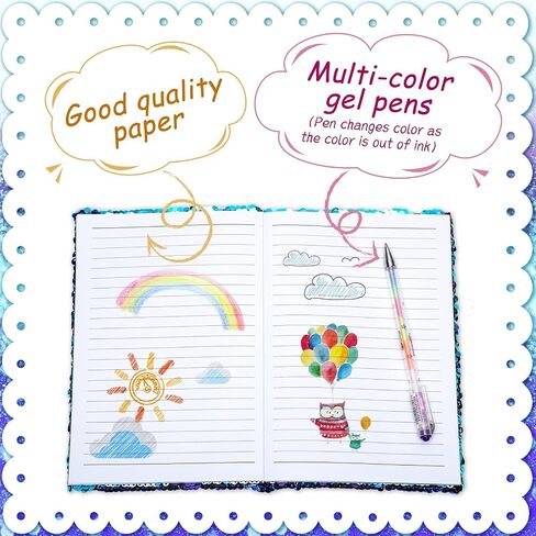 مجموعة دفاتر الملاحظات Outus Sequin مع 4 قطع من أقلام حبر جل ملونة، مجموعة مذكرات يومية قابلة للعكس ومجلة كتابة يوميات للمراهقين في عيد الحب للفتيات الصغيرات (أزرق وردي) in Kuwait
