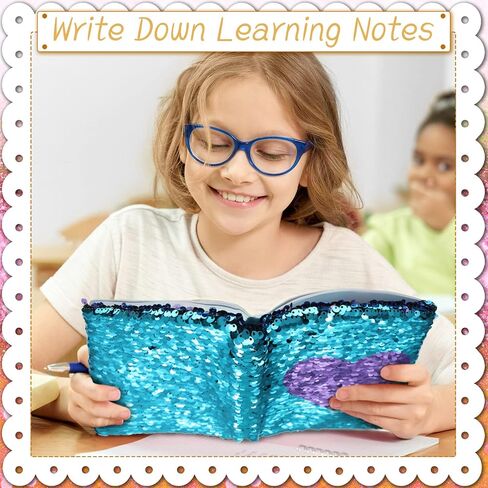 مجموعة دفاتر الملاحظات Outus Sequin مع 4 قطع من أقلام حبر جل ملونة، مجموعة مذكرات يومية قابلة للعكس ومجلة كتابة يوميات للمراهقين في عيد الحب للفتيات الصغيرات (أزرق وردي) in Kuwait