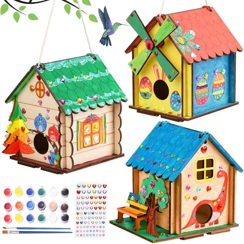 3 Pack Bird House Crafts for Kids Ages 8-12 5-8, DIY Wooden Arts and Crafts Kit for Children to Build, Make Your Own Birdhouse, Summer Painting Activities Crafts Gifts Outdoor Toys for Boys Girls in Kuwait