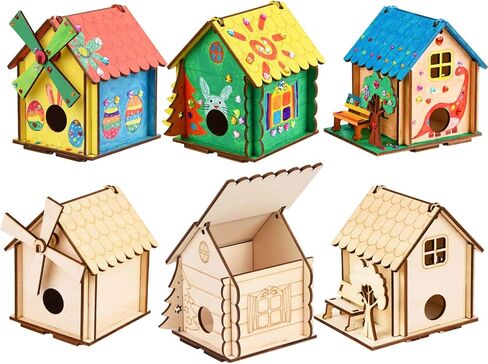 3 Pack Bird House Crafts for Kids Ages 8-12 5-8, DIY Wooden Arts and Crafts Kit for Children to Build, Make Your Own Birdhouse, Summer Painting Activities Crafts Gifts Outdoor Toys for Boys Girls in Kuwait