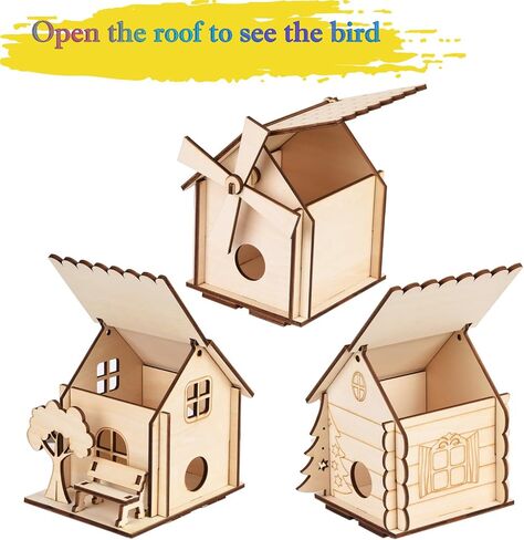 3 Pack Bird House Crafts for Kids Ages 8-12 5-8, DIY Wooden Arts and Crafts Kit for Children to Build, Make Your Own Birdhouse, Summer Painting Activities Crafts Gifts Outdoor Toys for Boys Girls in Kuwait
