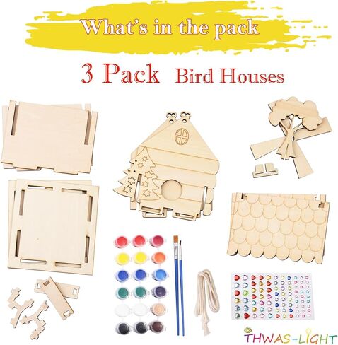 3 Pack Bird House Crafts for Kids Ages 8-12 5-8, DIY Wooden Arts and Crafts Kit for Children to Build, Make Your Own Birdhouse, Summer Painting Activities Crafts Gifts Outdoor Toys for Boys Girls in Kuwait