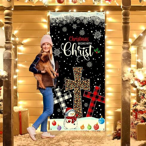 عيد الميلاد الصليب غطاء الباب المهد الصليب الدينية الشتاء الباب الأمامي زينة راية عيد الميلاد يبدأ مع المسيح ثلج الثلج الشرفة علامة خلفية خلفية لعيد الميلاد عطلة حزب اللوازم in Saudi Arabia