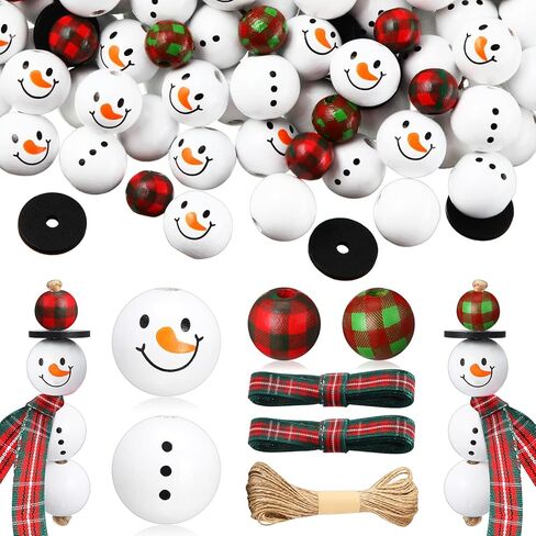 180 Pieces Buffalo Plaid Wood Round Beads with Twine Scarf - Winter Craft Beads in Bright Colors in Kuwait