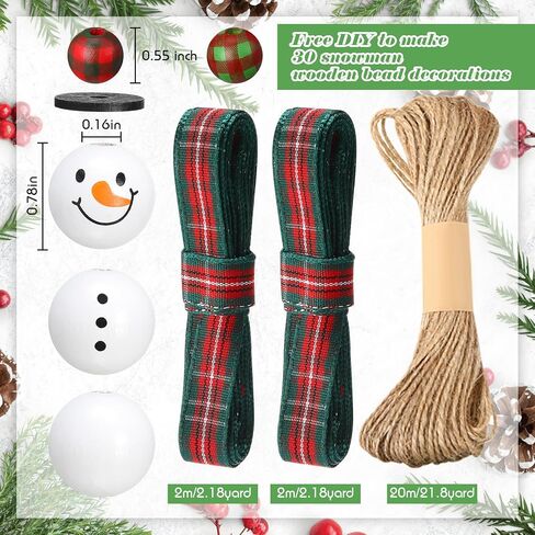 180 Pieces Buffalo Plaid Wood Round Beads with Twine Scarf - Winter Craft Beads in Bright Colors in Kuwait