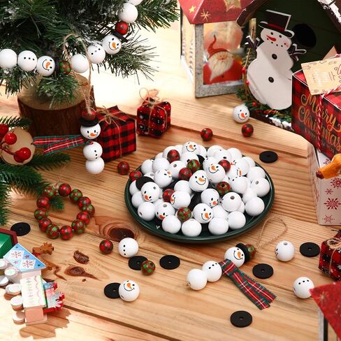 180 Pieces Buffalo Plaid Wood Round Beads with Twine Scarf - Winter Craft Beads in Bright Colors in Kuwait