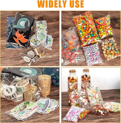 Labeol 160pcs Clear Cellophane Bags 7X14 Treat Bags with Ties Goodie Bag Clear Gift Bag for Packaging Popcorn Party Favor Cookie Candy Bakery Plastic Gift Wrap in Saudi Arabia