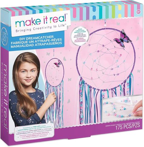 Make It Real: DIY Dreamcatcher - Purple Pink Blue Butterfly, 175 Piece All-in-One DIY Kit, Tweens & Girls, Bedroom Décor, Arts & Crafts, Make A Beautiful Hanging Bead Dreamcatcher, Kids Ages 8+ in Kuwait