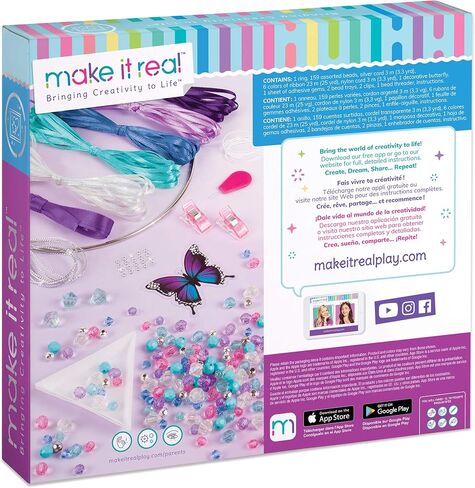 Make It Real: DIY Dreamcatcher - Purple Pink Blue Butterfly, 175 Piece All-in-One DIY Kit, Tweens & Girls, Bedroom Décor, Arts & Crafts, Make A Beautiful Hanging Bead Dreamcatcher, Kids Ages 8+ in Kuwait