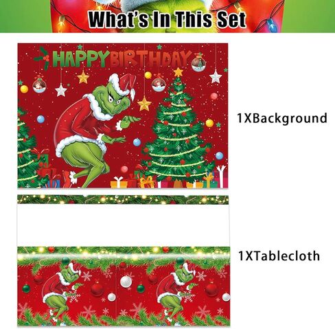 زينة حفلات عيد الميلاد المجيد، لوازم أعياد الميلاد للحفلات التي تحمل عنوان عيد الميلاد، تتضمن خلفية عيد ميلاد سعيد، وغطاء للكعك، وبالونات لاتكس، ومفارش المائدة، والأطباق، والمناديل، وأغطية الكب كيك in Kuwait