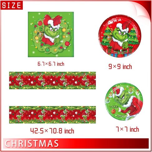 زينة حفلات عيد الميلاد المجيد، لوازم أعياد الميلاد للحفلات التي تحمل عنوان عيد الميلاد، تتضمن خلفية عيد ميلاد سعيد، وغطاء للكعك، وبالونات لاتكس، ومفارش المائدة، والأطباق، والمناديل، وأغطية الكب كيك in Kuwait