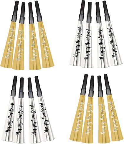 amscan 24 Count New Year's Eve Party 2023 Horns Black Silver Gold Multipack Foil, Multicolor in Saudi Arabia