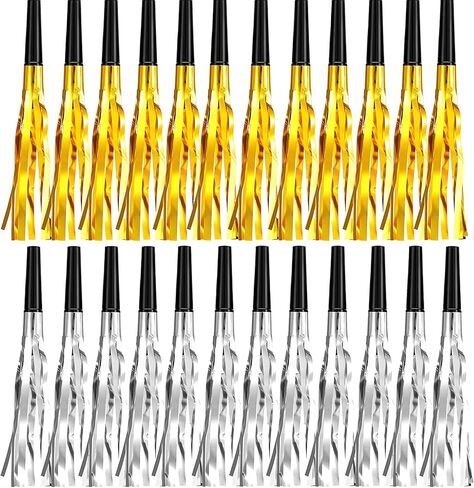 24 Pieces Noise Makers for Adults Kids Party Horns Gold Silver Glitter Metallic Fringed Party Blowers Noisemakers Squawkers for Birthday Christmas Sporting Events New Years Eve Party Supplies 2024 in Saudi Arabia