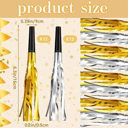 24 Pieces Noise Makers for Adults Kids Party Horns Gold Silver Glitter Metallic Fringed Party Blowers Noisemakers Squawkers for Birthday Christmas Sporting Events New Years Eve Party Supplies 2024 in Saudi Arabia