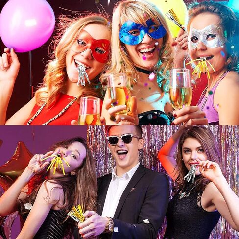 24 Pieces Noise Makers for Adults Kids Party Horns Gold Silver Glitter Metallic Fringed Party Blowers Noisemakers Squawkers for Birthday Christmas Sporting Events New Years Eve Party Supplies 2024 in Saudi Arabia