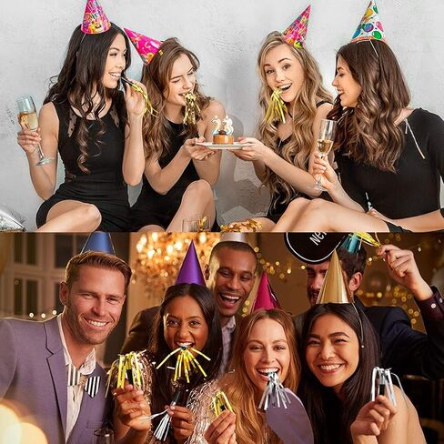 24 Pieces Noise Makers for Adults Kids Party Horns Gold Silver Glitter Metallic Fringed Party Blowers Noisemakers Squawkers for Birthday Christmas Sporting Events New Years Eve Party Supplies 2024 in Saudi Arabia