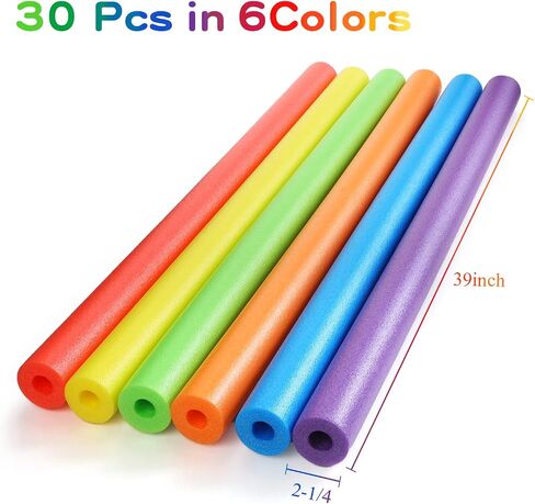 Sratte 30 Pcs Hollow Pool Noodles Bulk 39 inch Bright Foam Swim Noodles Large Pool Floats Toys for Adults and Kids Foam Water Noodles for Swimming Floating and Craft Projects in Kuwait