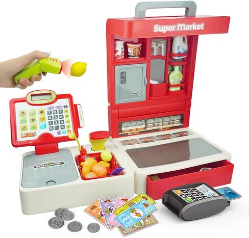 RedCrab Cash Register Toy for Kids,Toddler Store Pretend Plays Supermarket Calculator Cash Register Gift with Scanner,Play Money,Play Food for Boys & Girls… in Kuwait