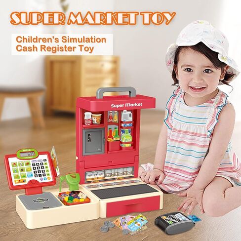 RedCrab Cash Register Toy for Kids,Toddler Store Pretend Plays Supermarket Calculator Cash Register Gift with Scanner,Play Money,Play Food for Boys & Girls… in Kuwait