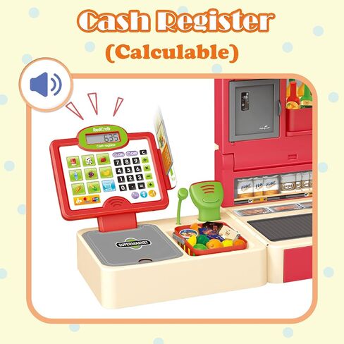 RedCrab Cash Register Toy for Kids,Toddler Store Pretend Plays Supermarket Calculator Cash Register Gift with Scanner,Play Money,Play Food for Boys & Girls… in Kuwait