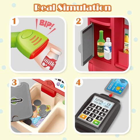 RedCrab Cash Register Toy for Kids,Toddler Store Pretend Plays Supermarket Calculator Cash Register Gift with Scanner,Play Money,Play Food for Boys & Girls… in Kuwait
