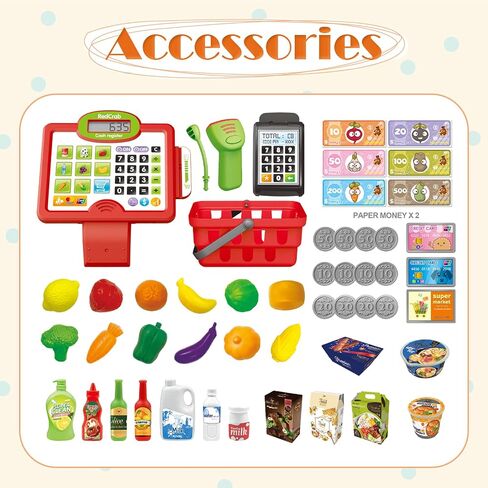 RedCrab Cash Register Toy for Kids,Toddler Store Pretend Plays Supermarket Calculator Cash Register Gift with Scanner,Play Money,Play Food for Boys & Girls… in Kuwait