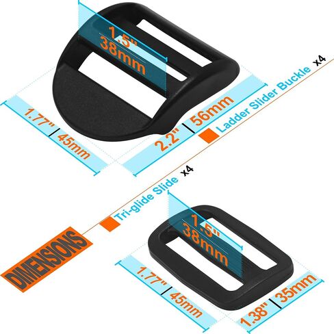 LASIGHT 4 Pack Slider Ladder Lock Buckle and Tri-glide Slide for 3/4", 1", 1-1/4", 1-1/2", 2" Webbing Strap in Saudi Arabia