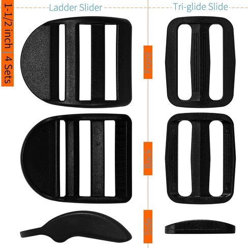 LASIGHT 4 Pack Slider Ladder Lock Buckle and Tri-glide Slide for 3/4", 1", 1-1/4", 1-1/2", 2" Webbing Strap in Saudi Arabia