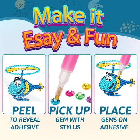 مجموعات الرسم الماسي للأطفال من Vicouyi، 12 قطعة من مجموعة الفن الماسي 5D للأطفال in Kuwait