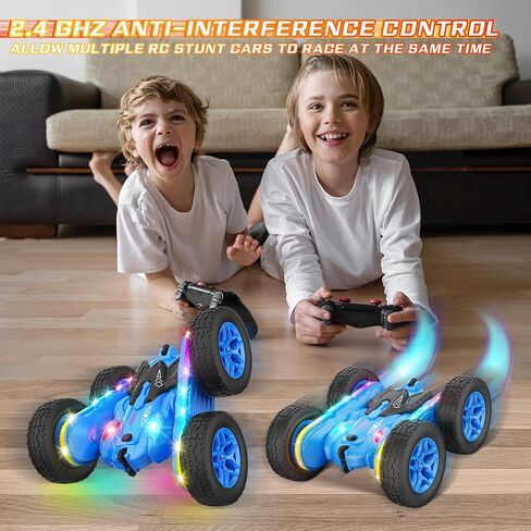 Terucle Remote Control Car, Rc Cars Stunt Toys New Upgraded Strip Lights and Headlights Toys Double-Sided 360° Rotating 4WD Drift Truck for Boys Girls Birthday Gift (Blue) in Kuwait