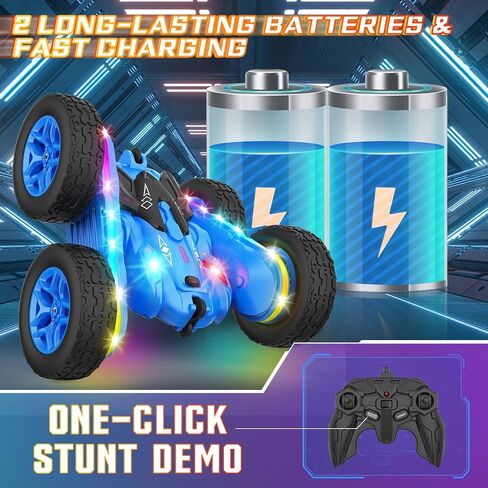 Terucle Remote Control Car, Rc Cars Stunt Toys New Upgraded Strip Lights and Headlights Toys Double-Sided 360° Rotating 4WD Drift Truck for Boys Girls Birthday Gift (Blue) in Kuwait