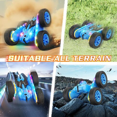 Terucle Remote Control Car, Rc Cars Stunt Toys New Upgraded Strip Lights and Headlights Toys Double-Sided 360° Rotating 4WD Drift Truck for Boys Girls Birthday Gift (Blue) in Kuwait
