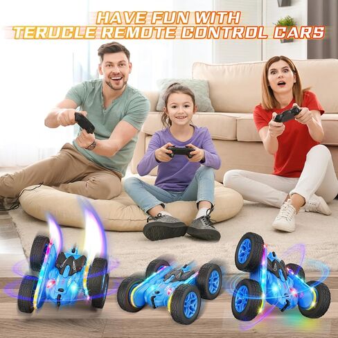 Terucle Remote Control Car, Rc Cars Stunt Toys New Upgraded Strip Lights and Headlights Toys Double-Sided 360° Rotating 4WD Drift Truck for Boys Girls Birthday Gift (Blue) in Kuwait
