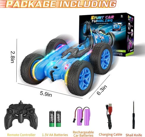 Terucle Remote Control Car, Rc Cars Stunt Toys New Upgraded Strip Lights and Headlights Toys Double-Sided 360° Rotating 4WD Drift Truck for Boys Girls Birthday Gift (Blue) in Kuwait