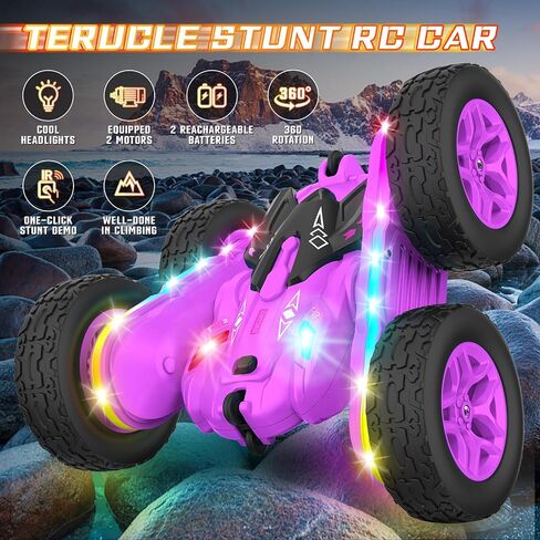 Terucle سيارة التحكم عن بعد، Rc Cars Stunt RC Car Toys New ترقية قطاع الأضواء والمصابيح الأمامية ألعاب السيارات على الوجهين 360 درجة الدورية 4WD Rc الانجراف شاحنة للبنين الفتيات هدية عيد ميلاد (الأخضر) in Kuwait