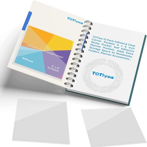 TOTiyea 10 عبوات من جيوب الزوايا الشفافة مقاس 6 × 6 بوصات، جيوب مخططة ذاتية اللصق، تضيف مساحة تخزين إضافية لأجهزة الكمبيوتر المحمولة والمجلدات وملحقات المخطط in Kuwait