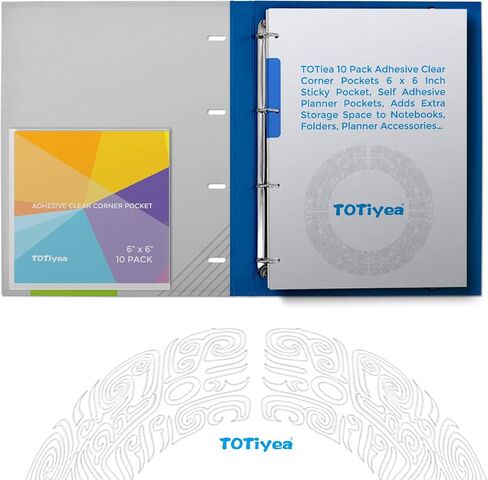 TOTiyea 10 عبوات من جيوب الزوايا الشفافة مقاس 6 × 6 بوصات، جيوب مخططة ذاتية اللصق، تضيف مساحة تخزين إضافية لأجهزة الكمبيوتر المحمولة والمجلدات وملحقات المخطط in Kuwait