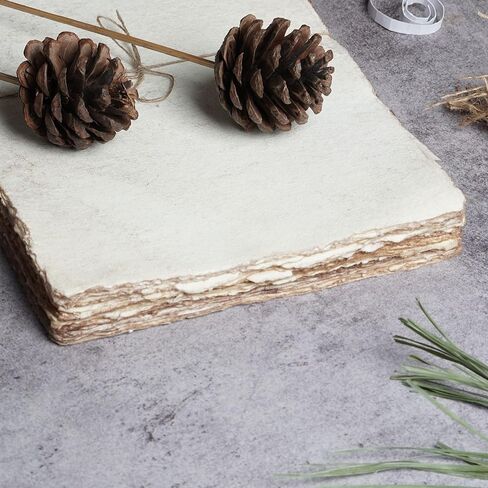 LEATHER VILLAGE Watercolor Paper- 6 X 4 inches - 25 Sheets Watercolor Paper for Drawing, Sketching, Wedding Cards & Crafts - 150 GSM Thick Deckle Edge Virgin Cotton Handmade Paper - Vintage in Kuwait