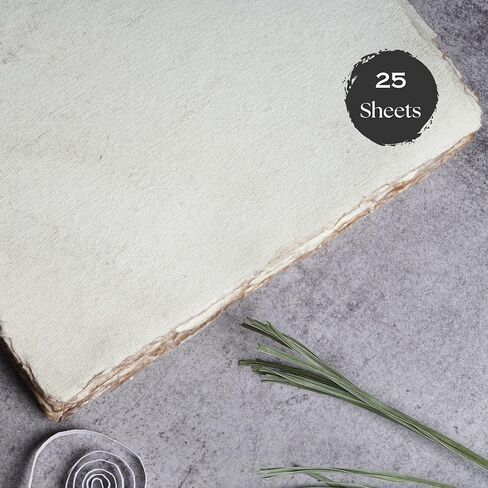 LEATHER VILLAGE Watercolor Paper- 6 X 4 inches - 25 Sheets Watercolor Paper for Drawing, Sketching, Wedding Cards & Crafts - 150 GSM Thick Deckle Edge Virgin Cotton Handmade Paper - Vintage in Kuwait