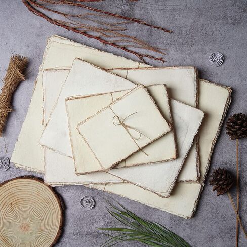 LEATHER VILLAGE Watercolor Paper- 6 X 4 inches - 25 Sheets Watercolor Paper for Drawing, Sketching, Wedding Cards & Crafts - 150 GSM Thick Deckle Edge Virgin Cotton Handmade Paper - Vintage in Kuwait