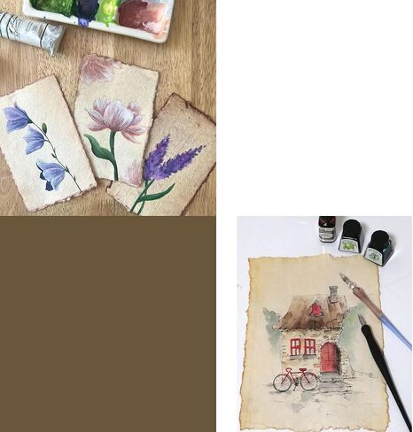 LEATHER VILLAGE Watercolor Paper- 6 X 4 inches - 25 Sheets Watercolor Paper for Drawing, Sketching, Wedding Cards & Crafts - 150 GSM Thick Deckle Edge Virgin Cotton Handmade Paper - Vintage in Kuwait