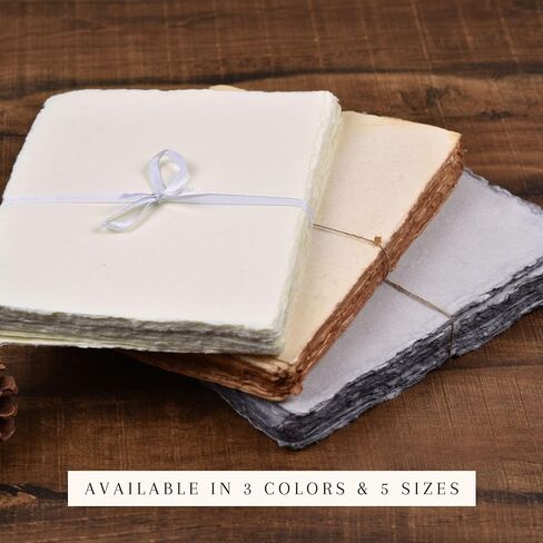 LEATHER VILLAGE Watercolor Paper- 6 X 4 inches - 25 Sheets Watercolor Paper for Drawing, Sketching, Wedding Cards & Crafts - 150 GSM Thick Deckle Edge Virgin Cotton Handmade Paper - Vintage in Kuwait