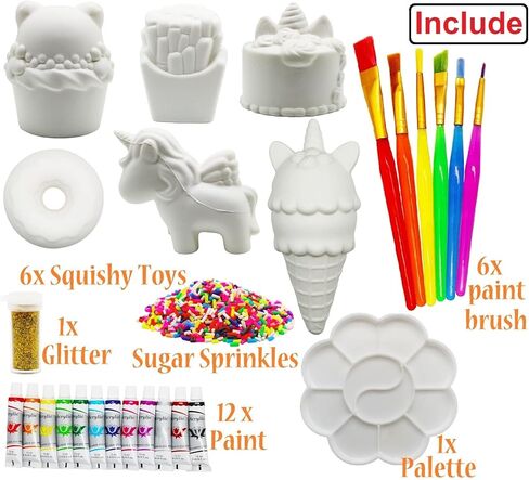 Korilave Squishies Toy Painting Kit for Girls DIY Art Crafts, Jumbo Slow Rising Blank Unicorn Squishy Party Supplies Stress Anxiety Relief Toy for Kids 4 5 6 7 8 Years Old(27Pcs) in Kuwait