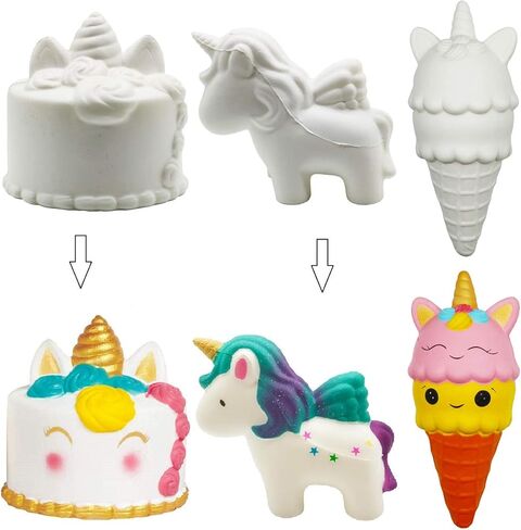Korilave Squishies Toy Painting Kit for Girls DIY Art Crafts, Jumbo Slow Rising Blank Unicorn Squishy Party Supplies Stress Anxiety Relief Toy for Kids 4 5 6 7 8 Years Old(27Pcs) in Kuwait