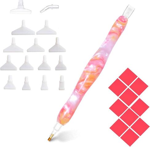 Handmade Resin Diamond Painting Pen Tools, 15Diamond Art Pen Placers and 5Clays, Diamond Painting Drill Pen Stylus, Gem Rhinestone Picker Tool, Nail Art Embroidery Decoration, Mosaic Making Candy Pink in Kuwait
