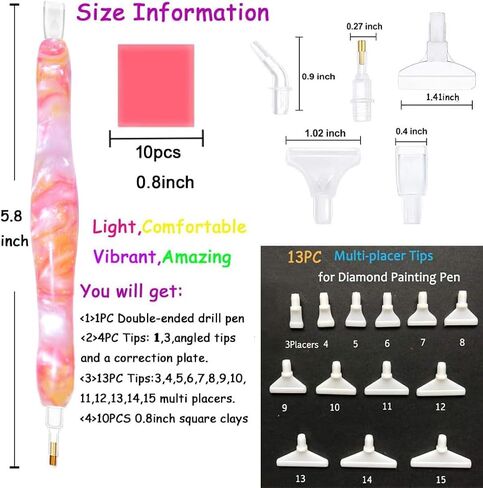 Handmade Resin Diamond Painting Pen Tools, 15Diamond Art Pen Placers and 5Clays, Diamond Painting Drill Pen Stylus, Gem Rhinestone Picker Tool, Nail Art Embroidery Decoration, Mosaic Making Candy Pink in Kuwait