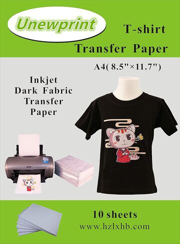Heat Transfer Paper for Dark Fabric, Inkjet Transfer Paper for t-Shirts, Customer Pack 10 Sheets, by Unewprint (8.3"11.7") in Kuwait