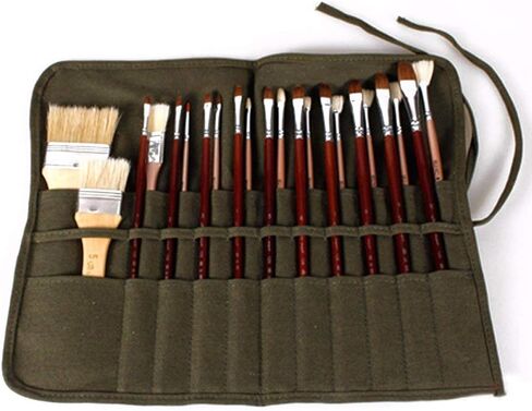 22 slots Paint Brush Case Canvas Paint Brush Holder, Roll Up Storage Bag Holder Canvas Wrap for Acrylic Watercolor Oil Face Brush - Army Green in Saudi Arabia